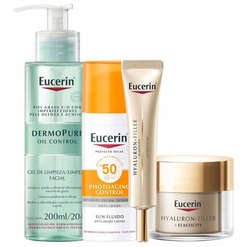 Eucerin Kit - Gel de Limpeza + Creme de Olhos + Creme Anti-idade + Protetor Solar Facial Rotina Ação Antirrugas Kit
