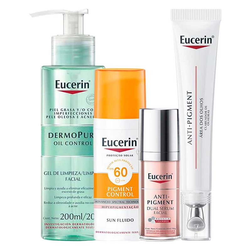 Eucerin kit - Gel de Limpeza + Sérum + Protetor Solar Facial + Clareador de Olheiras para Todos os Tipos de Pele Kit
