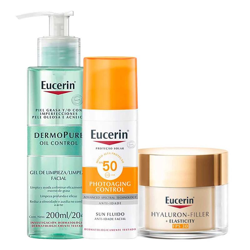 Eucerin Kit - Gel de Limpeza + Creme Facial Anti-idade + Protetor Solar Facial Kit