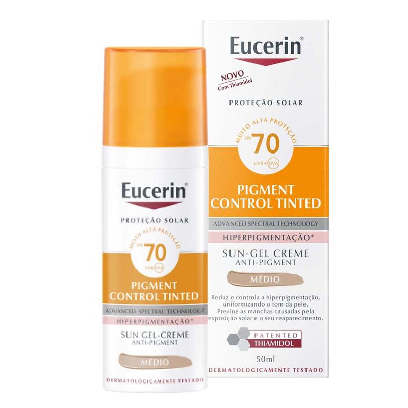 Protetor Solar Facial Antimanchas com Cor Eucerin Pigment Control FPS70 50ml Médio